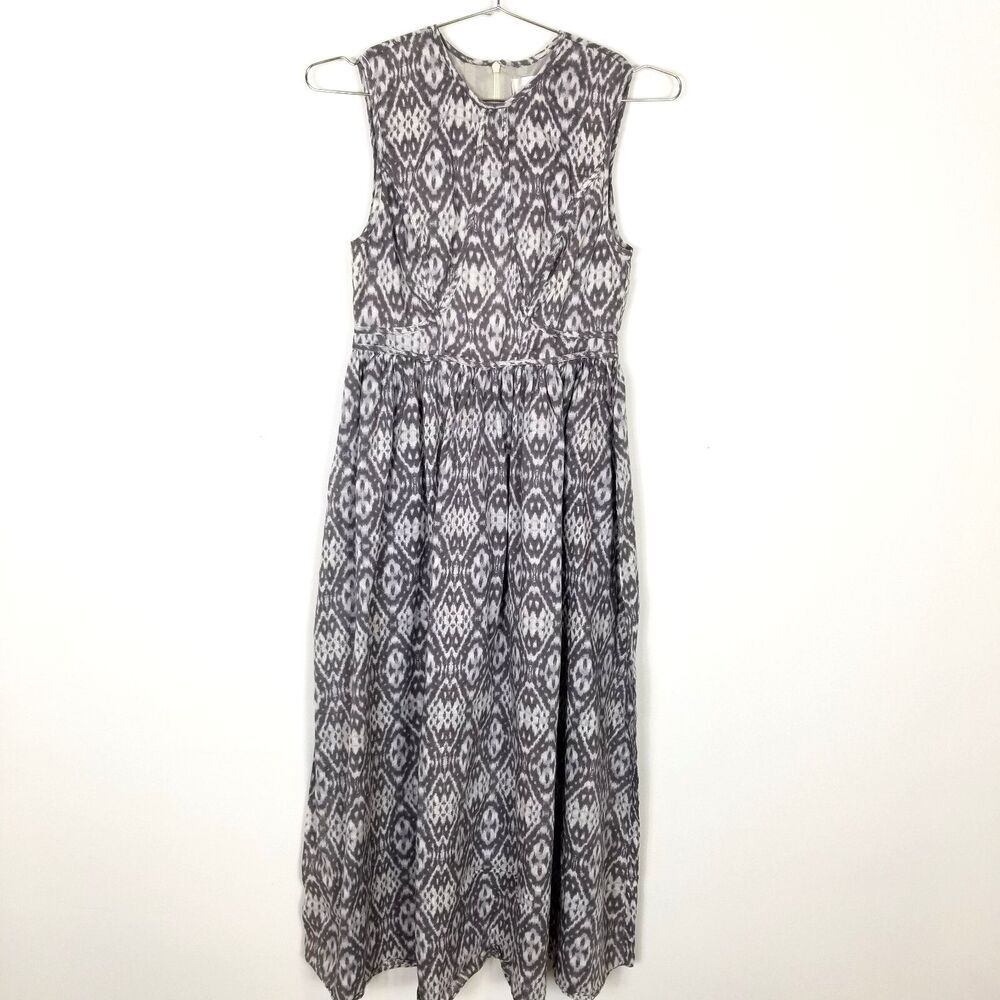 Zimmermann Women Printed Summer Maxi Dress Cotton‎ Sz 2 Gray White Boho Designer